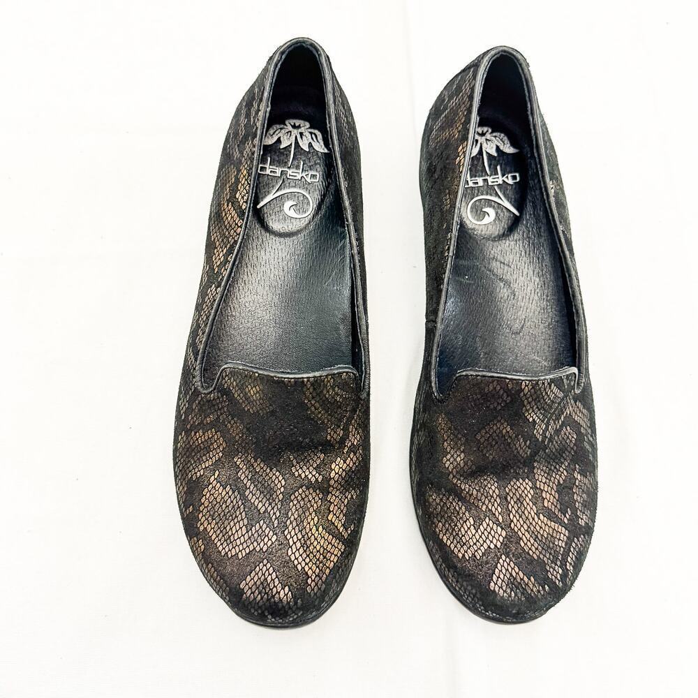 Dansko Black Women's Olivia Snakeskin Metallic Flat Shoes Comfort Size 39